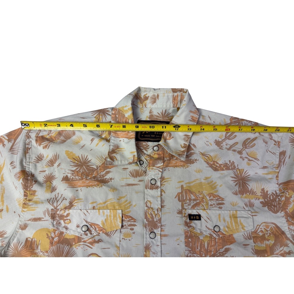 Howler Brothers Mens Large Desert Print Short Sleeve Pearl Snap Shirt Tan Orange - Picture 9 of 12
